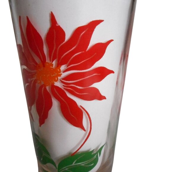 MCM Peanut Butter Juice Glass Tumbler Red / orange Poinsettia Estate find 5" #6 - Picture 3 of 5